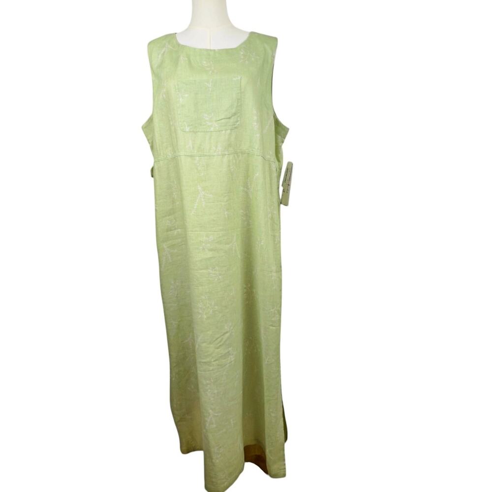 Pendleton 100% Linen XL Sage Green Floral Maxi Sun Dress Jumper Cottagecore NWT